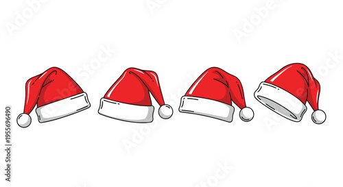 Minimalist vector Santa Claus hats icon set in clean line art with spot color on white background
