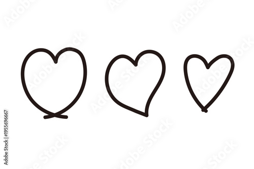 手書き風 ハート アイコン セット シンプル 線 イラスト　黒