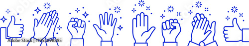 Diverse hand gestures with celebratory sparkles in a cheerful illustration