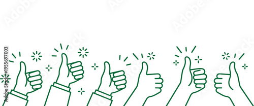 Multiple hands giving approval with thumbs up and sparkles around them