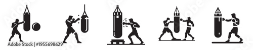 vector of a person hitting a punching bag in silhouette style