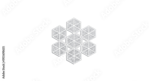Gray geometric shapes forming hexagon.