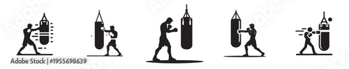 vector of a person hitting a punching bag in silhouette style