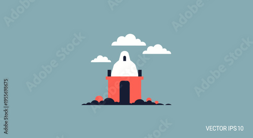 Small red house with white roof.