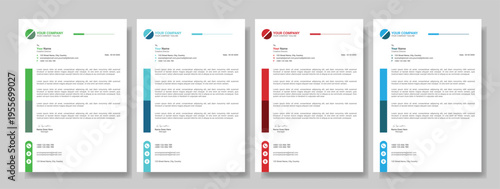 Clean and professional corporate company business letterhead template design with color variation bundle