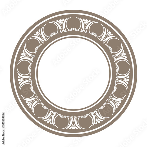 Round Vector Greek style seamless ornament. Vintage round frame. Greek floral meander, palmette. Endless European pattern border. Border Ancient Greece, Roman Empire. For embroidery, plate, porcelain
