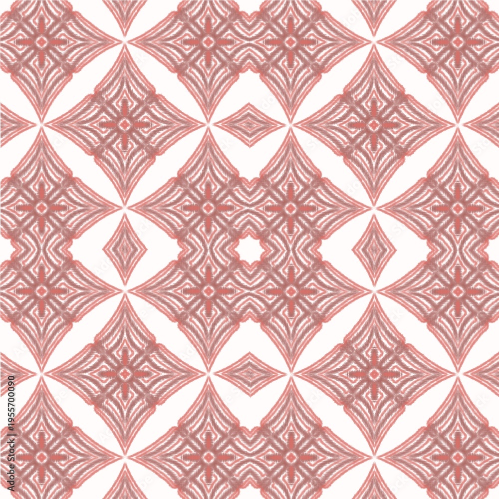 Fototapeta premium Dusty rose ikat embroidery seamless pattern with hand-drawn brush stroke motifs.