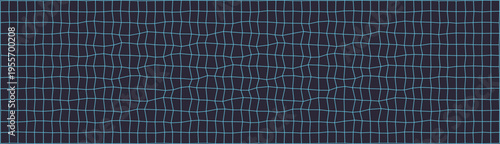 A visually engaging abstract design featuring a wavy blue grid pattern set against a dark backdrop.