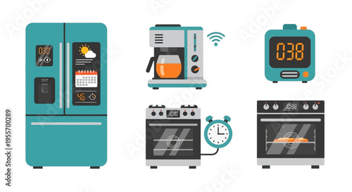 Kitchen Appliances Fridge Oven Coffee Maker Timer.