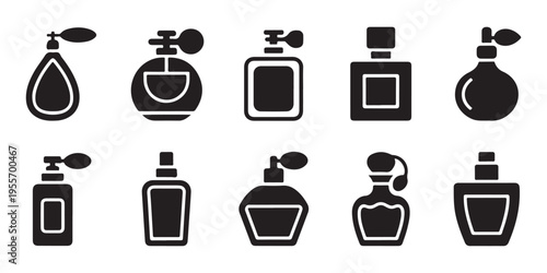 Perfume bottles vector silhouette icons set for elegant fragrance and cosmetic products illustration