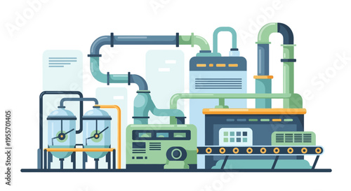 Modern Industrial Factory Production Line Vector Illustration for Manufacturing and Processing