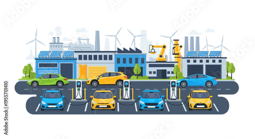 Electric Vehicle Charging Station in a Sustainable Cityscape with Green Energy Infrastructure