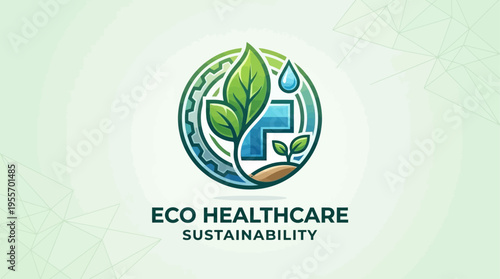 Emblematic logo illustrating a Human-Centered Sustainable Healthcare Ecosystem through intertwined natural and medical elements for holistic well-being and environmental stewardship