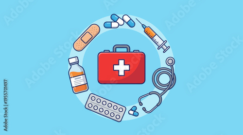 A Human-Centered Sustainable Healthcare Ecosystem A Circular Arrangement of Medical Supplies and Equipment Illustrating Comprehensive Care