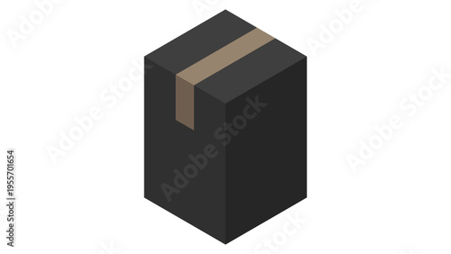Isometric illustration: A black, closed cardboard box (tall and narrow)