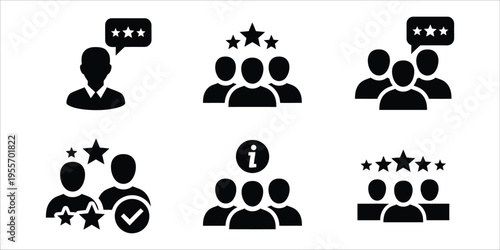 Black and white vector icons depicting people ratings and feedback