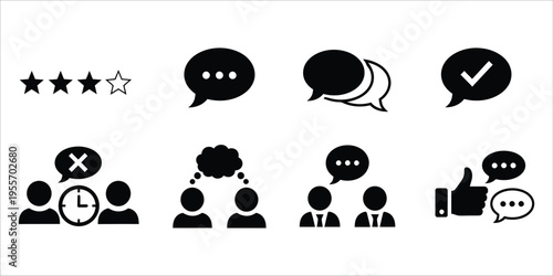 Black and white communication and rating icons set