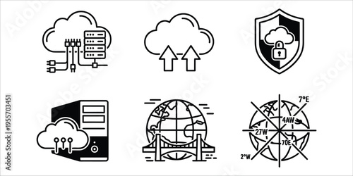 Cloud computing and network security icons