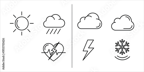 Weather forecast icons set with various conditions
