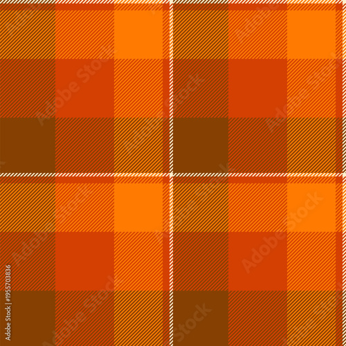 Knit fabric tartan plaid, pajamas pattern background check. Clothing texture seamless vector textile in orange and bright colors.