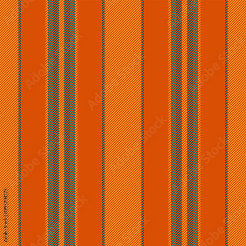 Ieometric background textile fabric, real vector stripe pattern. Palloween lines seamless vertical texture in orange and carrot orange colors.