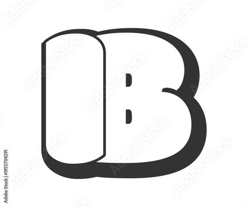 IB logo, bubble comic lettering, rounded in graffiti style black and white silhouette. Trendy preschool I and B letter text for festival party, personal initials, children funky print and web.