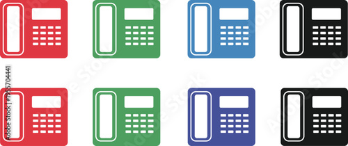 Telephone Desk Phone Icon Set with Office Communication Device Symbols for Call Service, Customer Support, Business Contact, and Telecommunication Design