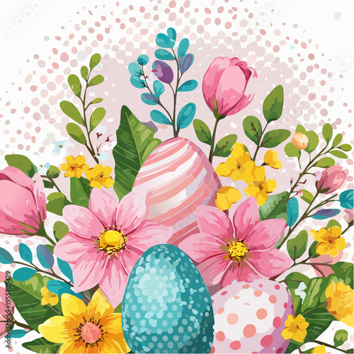 Floraler Osterhintergrund mit Blüten und Eiern