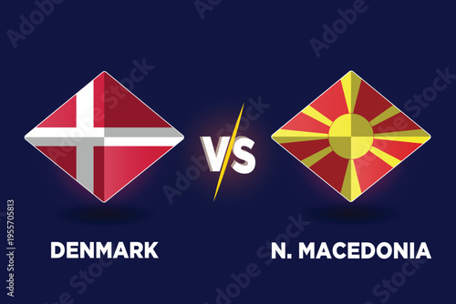 Denmark vs North Macedonia in Football Competition vector illustration design.