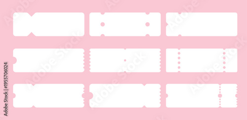 Set of white blank tickets mockup. Empty flat template Tickets. For cinema, sale coupon, circus, theater, festival. Minimalist coupons set. Isolated background	