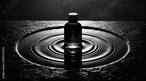 Bottle in dark water ripple macro shot