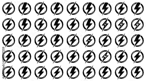Repeated monochrome black lightning bolt symbols arranged in neat rows on a clean white background