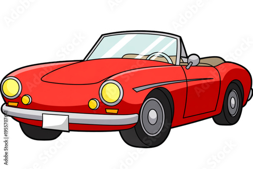 A vibrant red vintage sports car featuring a classic convertible design with circular headlights Vector