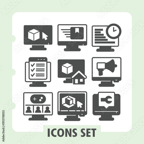 3d modeling, checklist, multiplayer modern icons set representing settings, cloud computing items in solid style for web apps and print on white background. Vector graphics. Set of nine glyph icons.