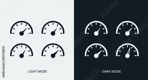 Minimalist speedometer or gauge icons in a clean flat design.