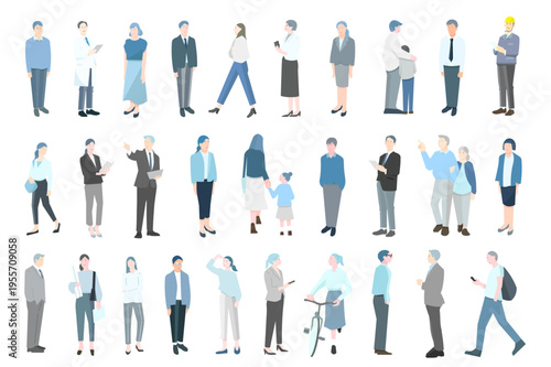 様々な人々ー様々な動作ービジネスパーソンー人物ベクターアイコンセットイラスト素材