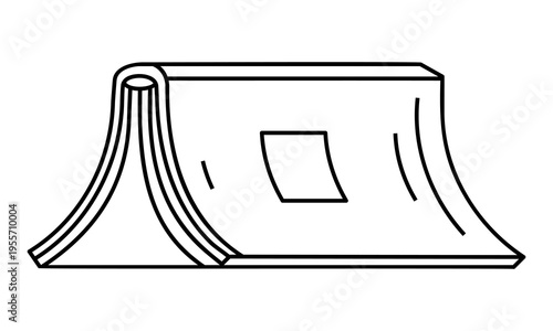 Hand drawn cute outline illustration of open book. Flat vector lying textbook line art doodle. Reading in library. Learning or fiction literature. Education or study icon. Back to school. Isolated.