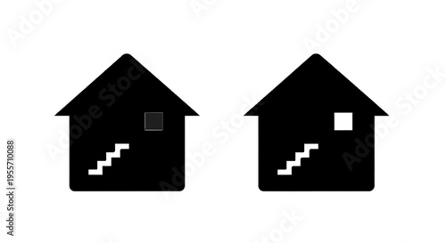 Vector illustration of two house icons with stairs and window silhouettes