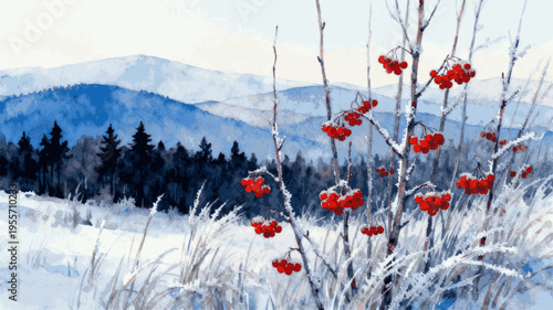 Pure Snow Forest Winter Serenity isolated watercolor vector illustration svg