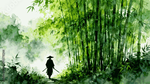 Zen Bamboo Forest Path in the Bamboo Forest isolated watercolor vector illustration svg
