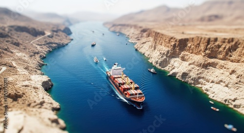 Cargo ship navigates strait of hormuz middle eastern waterway busy shipping lane between arabian peninsula and iran strategic choke point global trade route vital oil passage.