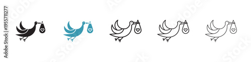 Stork with baby icon in flat style. Basic vector symbol illustration