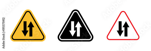 Two way traffic sign in flat style. Basic vector symbol illustration