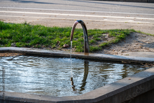 Wasser sprudelt aus einem öffentlichen Brunnen im Park