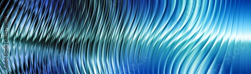 Abstract blue wavy background with metallic texture and liquid chrome ripples