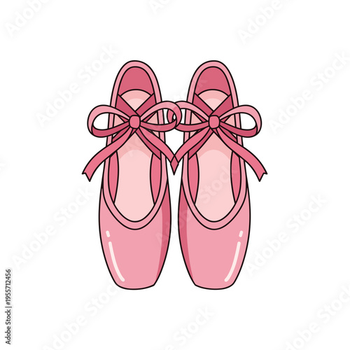 Pair of pink ballet pointe shoes with ribbons vector illustration