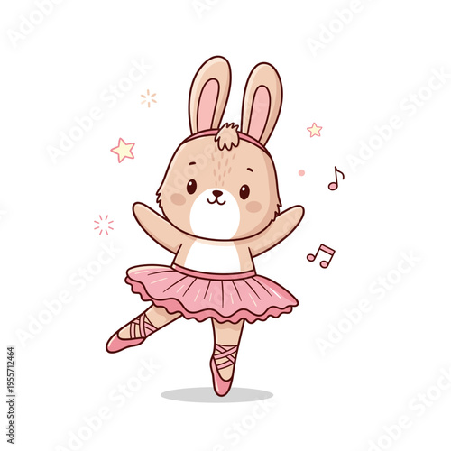 Cute bunny character in a pink tutu performing ballet