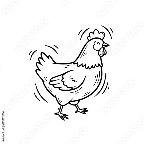 Action sketch of a hen running with flapping wings