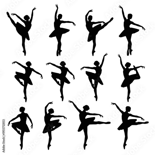 Collection of black ballerina silhouettes in various dance positions