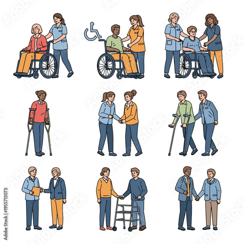Diverse collection of disability and accessibility assistance icons